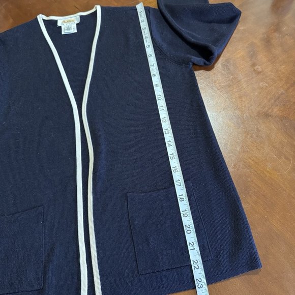 Talbots 100% Silk Open Front Cardigan Navy W/ivory Trim Women's Size P - Picture 10 of 16